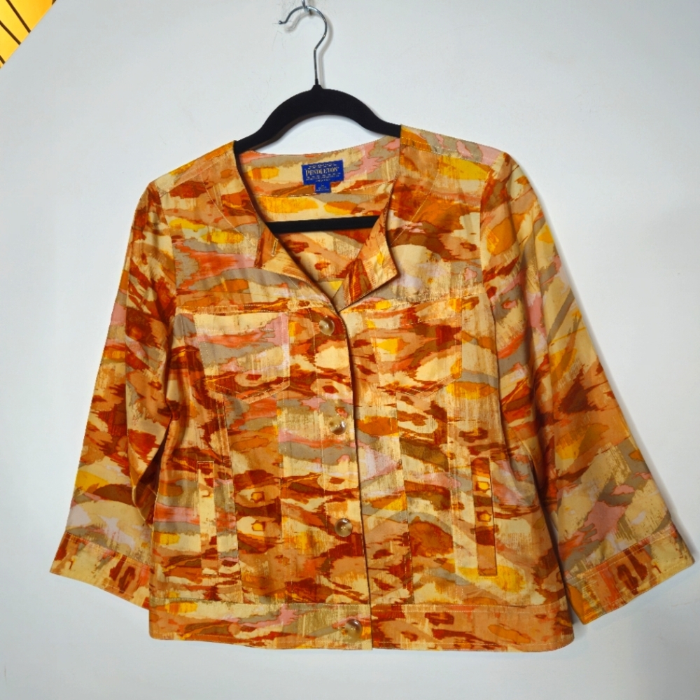 Pendleton Silk Multicolor Button Colorful Abstract Blouse Jacket Small‎ Petite